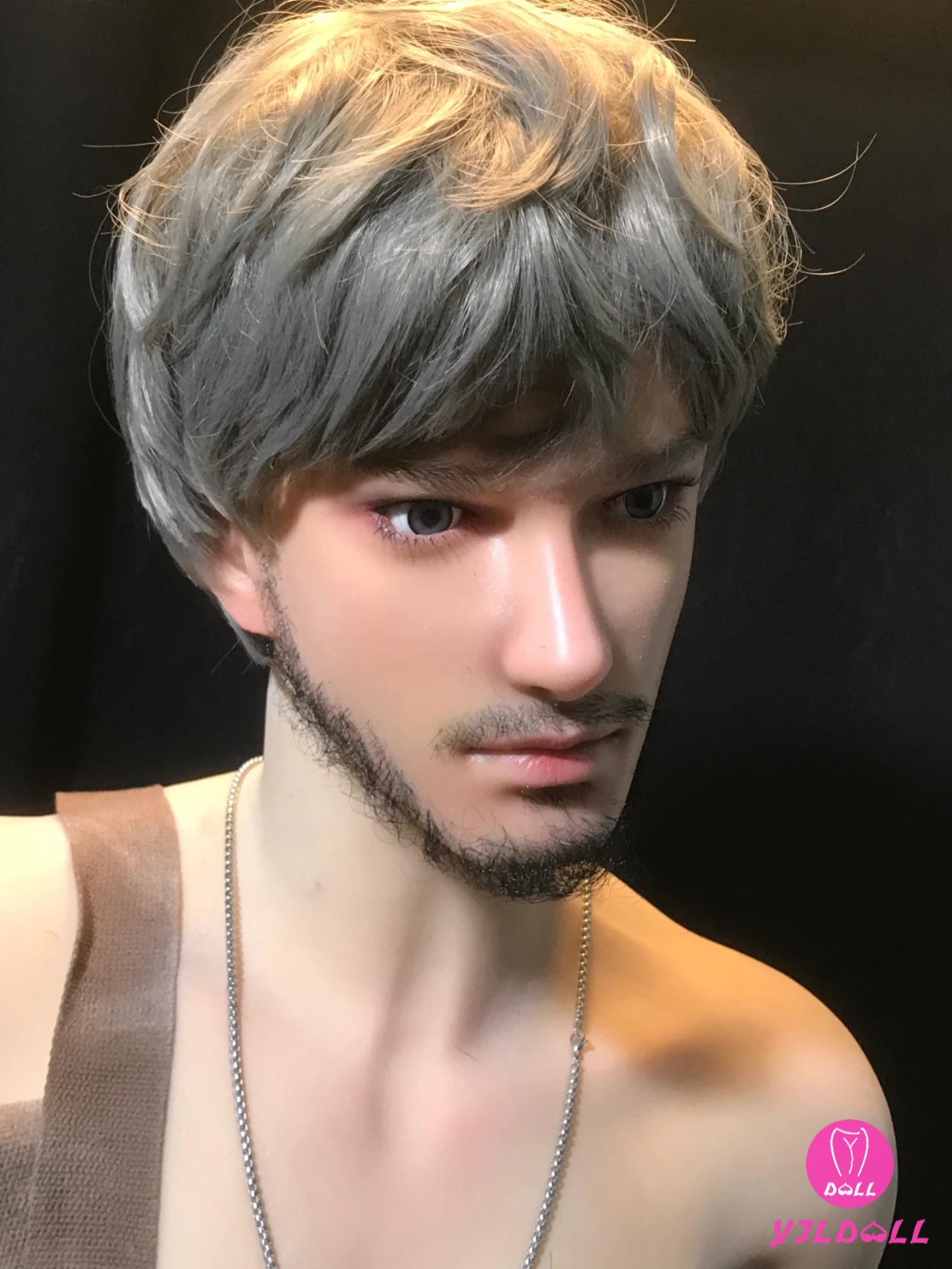 YJL Thomas male doll head and shoulders; manufacturer watermark retained